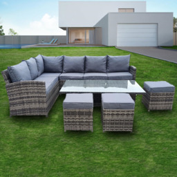 Furniture One 9 Seater Rattan Garden Corner Lounge Set with Rising Table - Grey - Wilko - thumbnail 1