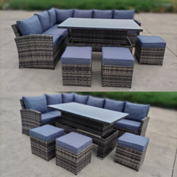 Furniture One 9 Seater Rattan Garden Corner Lounge Set with Rising Table - Grey - Wilko - thumbnail 4