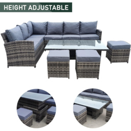 Furniture One 9 Seater Rattan Garden Corner Lounge Set with Rising Table - Grey - Wilko - thumbnail 7