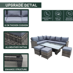 Furniture One 9 Seater Rattan Garden Corner Lounge Set with Rising Table - Grey - Wilko - thumbnail 6