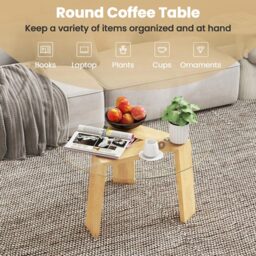 Costway Transparent Wooden Round Coffee Table - Size: 82 x 82 x 8cm - Cream - Wilko - thumbnail 6
