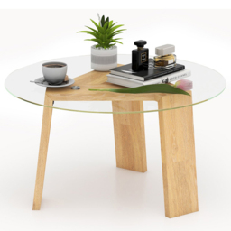 Costway Transparent Wooden Round Coffee Table - Size: 82 x 82 x 8cm - Cream - Wilko - thumbnail 4