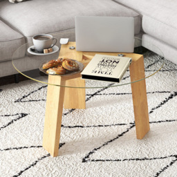 Costway Transparent Wooden Round Coffee Table - Size: 82 x 82 x 8cm - Cream - Wilko