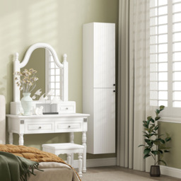 HOMCOM 2 Door White Wall Mounted Slim Bathroom Storage Cabinet - Size: 161 x 30 x 30cm - Wilko - thumbnail 4