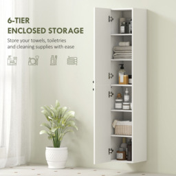 HOMCOM 2 Door White Wall Mounted Slim Bathroom Storage Cabinet - Size: 161 x 30 x 30cm - Wilko - thumbnail 7