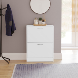 Vida White 2-Drawer Shoe Cabinet Rack - Size: 24cm x 60 x 80cm - Wilko - thumbnail 4