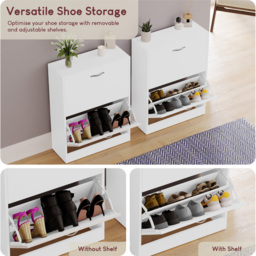Vida White 2-Drawer Shoe Cabinet Rack - Size: 24cm x 60 x 80cm - Wilko - thumbnail 6