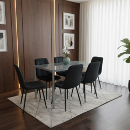 Kosy Koala 6 Seater Velvet Glass Rectangular Dining Set Grey and Black - Wilko - thumbnail 3