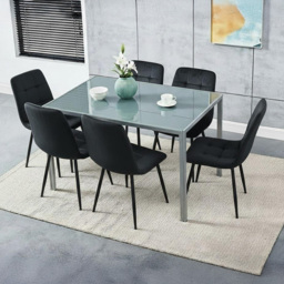 Kosy Koala 6 Seater Velvet Glass Rectangular Dining Set Grey and Black - Wilko - thumbnail 5