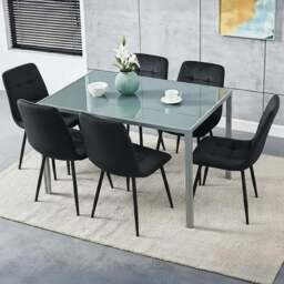 Kosy Koala 6 Seater Velvet Glass Rectangular Dining Set Grey and Black - Wilko - thumbnail 1
