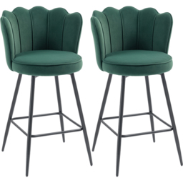 HOMCOM Dark Green Petal Backrest Bar Stool with Set of 2 - Wilko - thumbnail 3