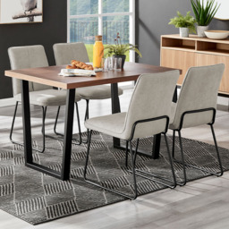 Furniturebox Solo Harley 4 Seater Dining Set Wood Effect and Taupe - Cream - Wilko - thumbnail 1
