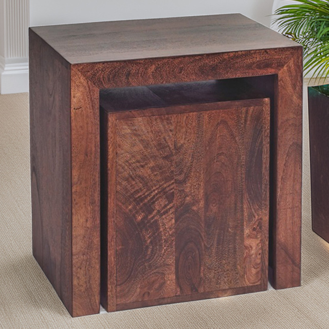 Brooklyn Nihash Toko Cubed Dark Mango Nest of Tables Set of 2 - Brown - Wilko - image 1