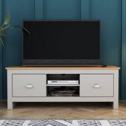 Lexington 2 Drawer 2 Shelf Grey TV Unit - Size: 44 x 119 x 40cm - Wilko - thumbnail 1