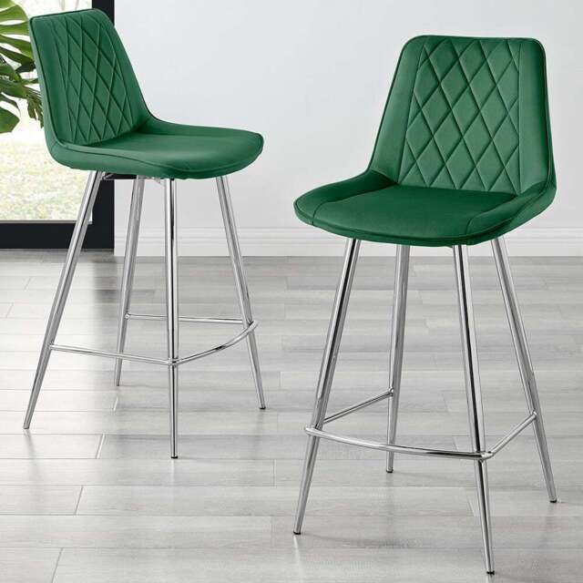 Furniturebox Cesano Green Velvet Silver Legs Counter Stools Set of 2 - Wilko - image 1