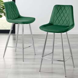 Furniturebox Cesano Green Velvet Silver Legs Counter Stools Set of 2 - Wilko - thumbnail 1