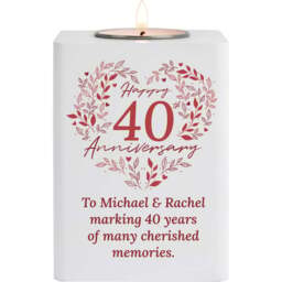 Personalised Memento Personalised 40th Ruby Wedding Anniversary Tea Light Holder - Size: 0.8 x 1.0 x 0.8cm - White - Wilko
