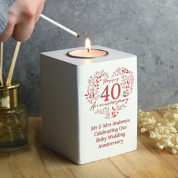 Personalised Memento Personalised 40th Ruby Wedding Anniversary Tea Light Holder - Size: 0.8 x 1.0 x 0.8cm - White - Wilko - thumbnail 4