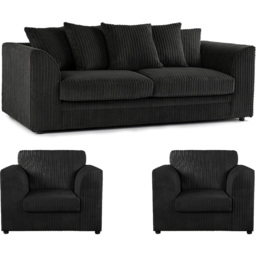 Luxor 5 Seater Black Jumbo Cord Scatter Back Sofa Suite - Wilko - thumbnail 3