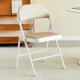 Set of 2 Beige Padded Folding Metal Dining Chairs - MCC - Wilko