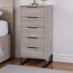 Crowndale Hong Kong 5 Drawer Grey Oak Tall Bedside Cabinet Ready Assembled - Wilko - thumbnail 1