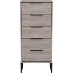 Crowndale Hong Kong 5 Drawer Grey Oak Tall Bedside Cabinet Ready Assembled - Wilko - thumbnail 3