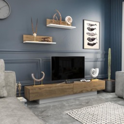Decorotika Lusi 2 Door Single Shelf White and Oud TV Unit with 2 Wall Shelf - Size: 40 x 180 x 32cm - Multi - Wilko - thumbnail 5