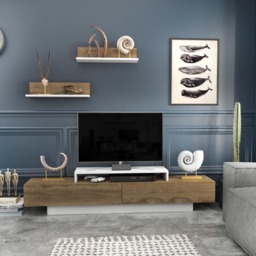 Decorotika Lusi 2 Door Single Shelf White and Oud TV Unit with 2 Wall Shelf - Size: 40 x 180 x 32cm - Multi - Wilko - thumbnail 6