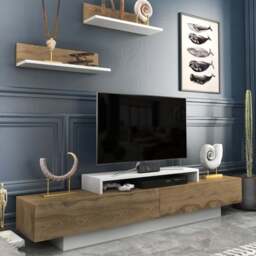 Decorotika Lusi 2 Door Single Shelf White and Oud TV Unit with 2 Wall Shelf - Size: 40 x 180 x 32cm - Multi - Wilko - thumbnail 1