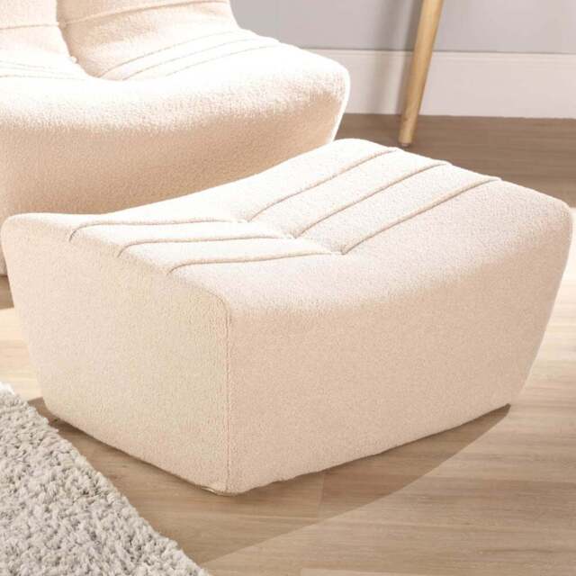 Desser Furniture Vanilla Boucle Fabric Cosy Pouffe Footstool - Size: 39.0 cm x 83.0 cm x 65.0 cmcm - White - Wilko - image 1