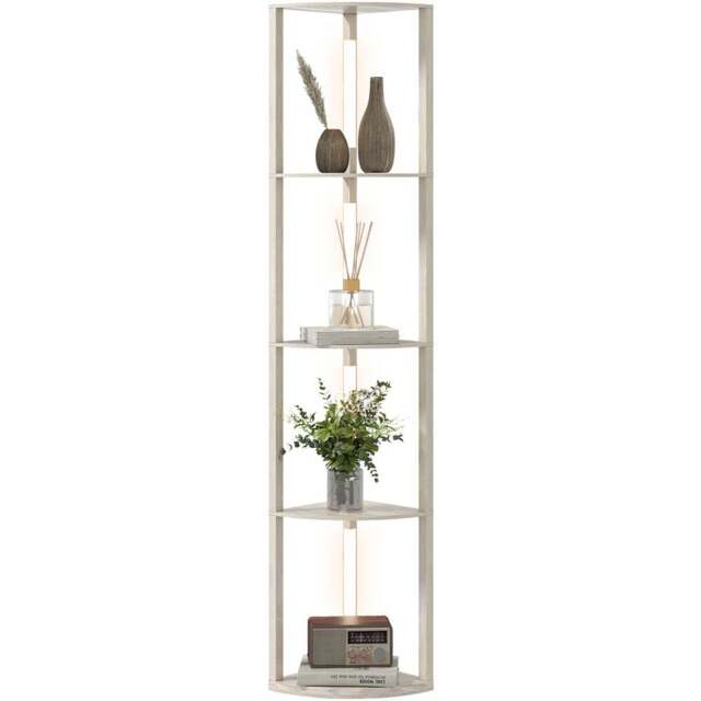 Portland 4 Shelf Oak Dimmable Warm White LED Corner Floor Lamp - Size: 163.5 x 29.5 x 41cm - Brown - Wilko - image 1