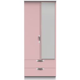 Crowndale Camden 2 Door 2 Drawer Kobe Pink and White Mirrored Wardrobe Ready Assembled - Kobe Pink & White - Wilko - thumbnail 3
