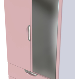 Crowndale Camden 2 Door 2 Drawer Kobe Pink and White Mirrored Wardrobe Ready Assembled - Kobe Pink & White - Wilko - thumbnail 7