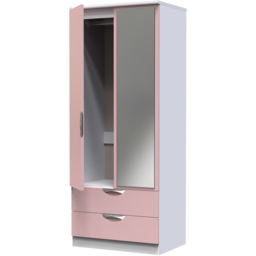 Crowndale Camden 2 Door 2 Drawer Kobe Pink and White Mirrored Wardrobe Ready Assembled - Kobe Pink & White - Wilko - thumbnail 5