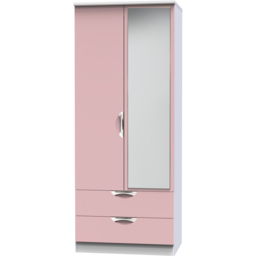 Crowndale Camden 2 Door 2 Drawer Kobe Pink and White Mirrored Wardrobe Ready Assembled - Kobe Pink & White - Wilko - thumbnail 4