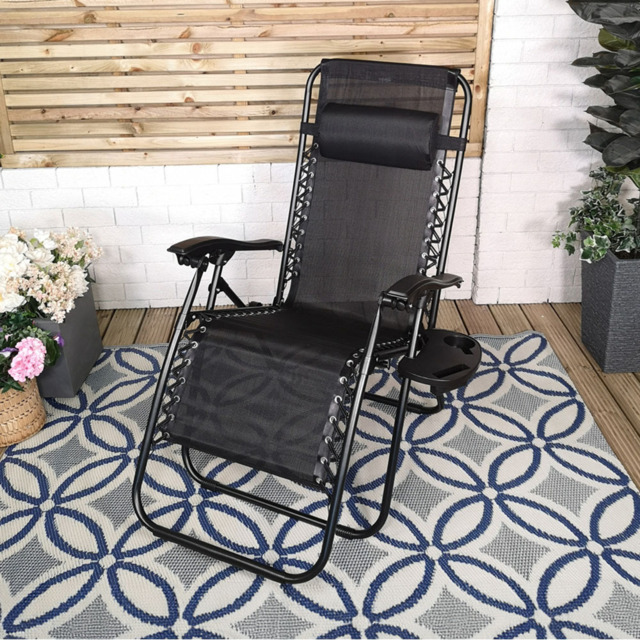 Samuel Alexander Black Reclining Textoline Garden Lounger - Size: 1 Seater - Wilko - image 1