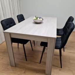 Portland 4 Seater Velvet Dining Set Grey and Black - Wilko - thumbnail 1