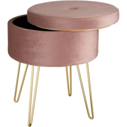 tectake Ava Rose Velvet Look Padded Round Stool with Storage - Size: 44.5 x 37.5 x 37.5cm - Pink - Wilko - thumbnail 4