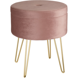 tectake Ava Rose Velvet Look Padded Round Stool with Storage - Size: 44.5 x 37.5 x 37.5cm - Pink - Wilko - thumbnail 3