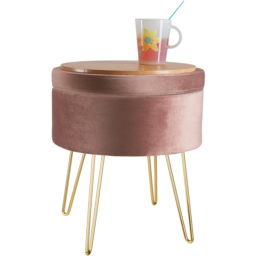 tectake Ava Rose Velvet Look Padded Round Stool with Storage - Size: 44.5 x 37.5 x 37.5cm - Pink - Wilko - thumbnail 5
