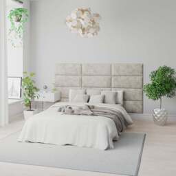 Aspire EasyMount Pearl Mirazzi Velvet Upholstered Wall Mounted Headboard Panels 2 Pack - Cream - Aspire Beds - Wilko