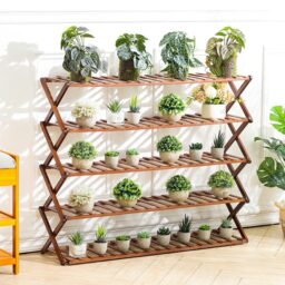 Living and Home Brown 5 Tier Bamboo Planter Stand 78cm - Size: 25 x 100 x 78cm - Wood - Wilko - thumbnail 3