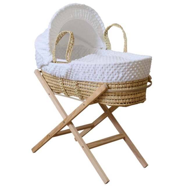 Clair De Lune White Dimple Palm Moses Basket with Folding Stand - Size: 68 x 28 x 74cm - Wilko - image 1