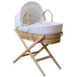 Clair De Lune White Dimple Palm Moses Basket with Folding Stand - Size: 68 x 28 x 74cm - Wilko