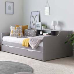 Tyler Single Grey Guest Bed and Trundle with Memory Foam Mattresses - Bedmaster - Wilko