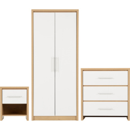 Seconique Seville White Gloss Light Oak 3 Piece Bedroom Furniture Set - Wilko - thumbnail 3