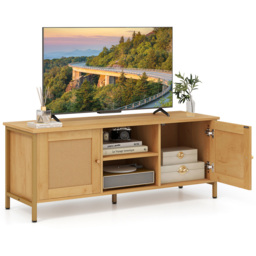 Costway 2 Door 2 Shelf Natural Boho Rattan TV Unit - Size: 132 x 52 x 15cm - Cream - Wilko - thumbnail 3
