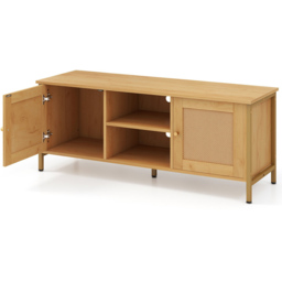 Costway 2 Door 2 Shelf Natural Boho Rattan TV Unit - Size: 132 x 52 x 15cm - Cream - Wilko - thumbnail 4