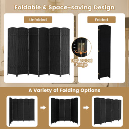 Costway 6 Panel Black Hand Woven Folding Room Divider - Size: 175 x 45 x 17cm - Wilko - thumbnail 6