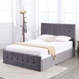Portland Kosy Koala Double Grey Velvet Cushioned Gas Lift Ottoman Bed - Size: Small Double - Wilko - thumbnail 1